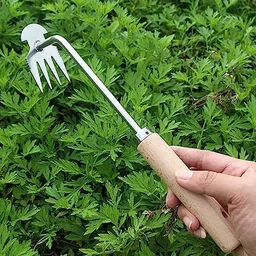 REDBUILD® Garden Weeding Tool with Wooden Handle || Weeder Hand Tool 4 Claws || High Carbon Steel || Manual Weed Puller for Lawn and Garden || Gardening Tools || Weed Removal Tool (Stainless Steel) image 4