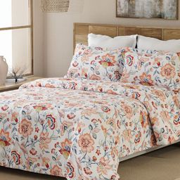 Layers White & Brown Floral 144 TC King Bedsheet with 2 Pillow Covers-picture-15