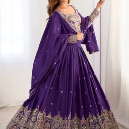 JIHU CULTURE Embellished Mirror Work Semi-Stitched Lehenga & Blouse With Dupatta image 4