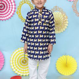 KID1 Boys Animal Printed Regular Pure Cotton Kurta with Pyjamas-picture-23