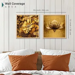 WALLLANE Set Of 2 Brown & Gold-Toned Piece Wood Floral and Botanical Wall Paintings image 5