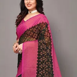 GHAN SALS Geometric Printed Brasso Baluchari Saree with Blouse Piece image 5