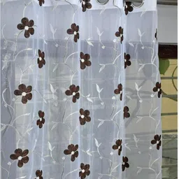 UrbanArts Brown & White Floral Embroidered Sheer Long Door Curtain-picture-18