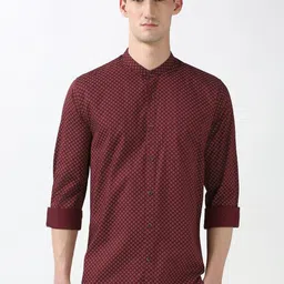 Peter England Casuals Men Band Collar Geometric Printed Cotton Slim Fit Casual Shirt image 1