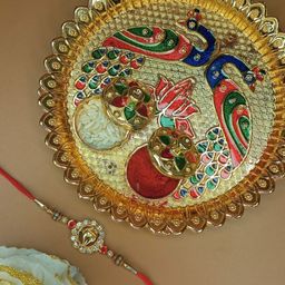 Anouk Rakhi With Pooja Thali & Roli Chawal & Greetings Card Rakhi Gift Set-picture-19