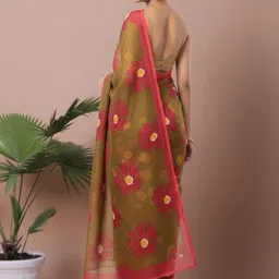 BANARASI WALA Floral Pure Cotton Handloom Bagh Saree image 4