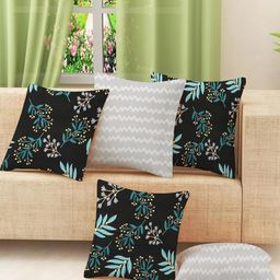 IVAZA Black & Blue Set of 5 Floral Square Cushion Covers-picture-37