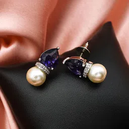 SHILLYN Silver-Plated Cubic Zirconia Studded Geometric Shape Studs image 2