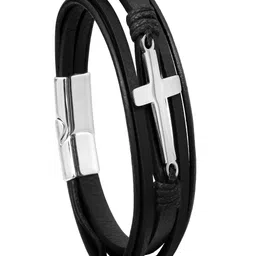 UNIVERSITY TRENDZ Men Leather Silver-Plated Wraparound Bracelet image 2
