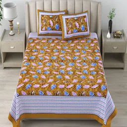 Bombay Spreads Brown & Off White Floral 180 TC King Bedsheet with 2 Pillow Covers image 2