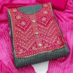 HERE&NOW Floral Woven Design Sequinned Chanderi Cotton Unstitched Dress Material-picture-11