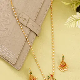 Anouk Gold Plated Pearls Beaded Coin Design Temple Neckace And Earrings-image-15