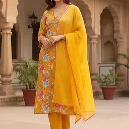 NAVYAAZRI Women Floral Printed Regular Kurta with Trousers & With Dupatta-picture-40