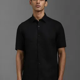 Louis Philippe Men Classic Spread Collar Solid Linen Formal Shirt-image-90