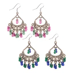 Creative Frogs Set Of 2 Silver-Plated Beaded Crescent Shaped Oxidized Drop Earrings-image-15