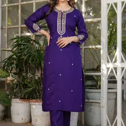 Navlik Women Ethnic Motifs Embroidered Regular Kurta with Trousers & With Dupatta image 2