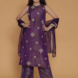 PICCOLO Girls Floral Embroidered Kurta with Palazzo & Dupatta-image-37