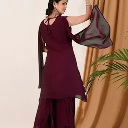 PARROT CREATION Chevron Embroidered Sequinned Georgette Kurti With Sharara And Dupatta image 2