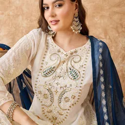 KALINI Embroidered Silk Georgette Semi-Stitched Dress Material image 2
