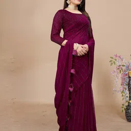 K 5 Fashion Striped Pure Chiffon Saree-picture-7