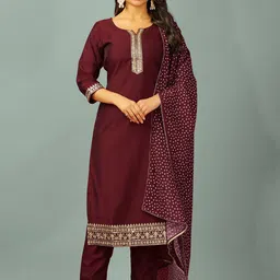 JDS LIFESTYLE Floral Embroidered Thread Work Kurta with Trousers & Dupatta-image-72