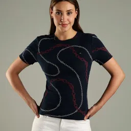 Tommy Hilfiger Abstract Printed Round Neck Short Sleeves Slim Fit Casual T-shirt-image-94