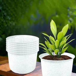 Kuber Industries White 8 Pieces Textured Planters With Plate-picture-26