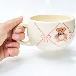QSHI STUDIO Cream-Coloured Teddy Bow Ceramic Glossy Cups and Mugs image 2