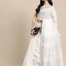 KALINI Solid Striped Zari Saree image 5