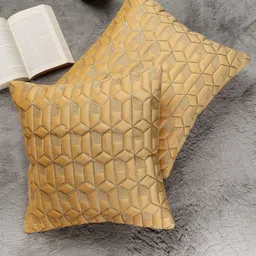 MONKDECOR Set Of 2 Yellow Velvet Square Cushion Covers image 2