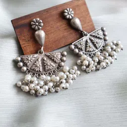 Sangria Silver-Plated Pearl Oxidized Drop Earrings image 1