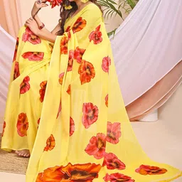 Leelavati Floral Pure Chiffon Designer Saree image 5
