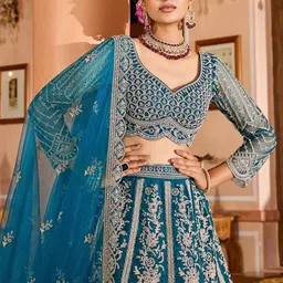 panchhi Embroidered Sequinned Semi-Stitched Lehenga & Unstitched Blouse With Dupatta image 2