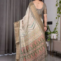 ALMAARI FASHION Abstract Woven Design Zari Pure Cotton Kanjeevaram Saree image 2