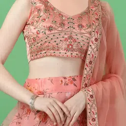 BAESD Girls Floral Embroidered Semi-Stitched Lehenga & Unstitched Blouse With Dupatta image 3