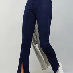 DOLCE CRUDO Women Bootcut High-Rise Slash Knee Stretchable Jeans image 3