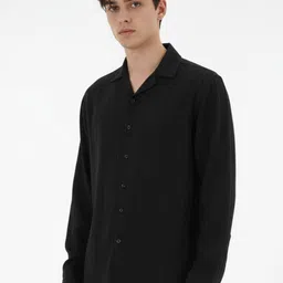 glitchez Self Striped Cuban Collar Casual Shirt-image-40