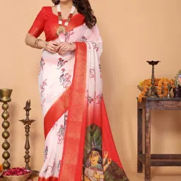 MAHARANI COUTURE Ethnic Motifs Woven Design Pure Linen Banarasi Saree image 5