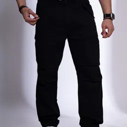 nostrum Men Relaxed Straight Leg Cargos Trousers-image-8