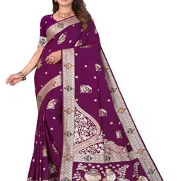 Bindi Fashion Ethnic Motifs Woven Design Zari Banarasi Saree-image-23