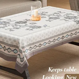 HOMESTIC Grey Floral Anti-Slip Cotton 4-Seater Table Cover image 2