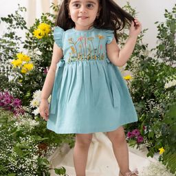 Tiber Taber Girls Cotton Floral Embroidery Dress Blue-picture-10