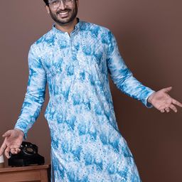 DEVOILER Abstract Embroidered Mandarin Collar Mirror Work Straight Kurta-picture-23