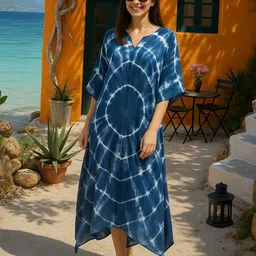 Chandbaali Tie and Dye Dyed Kimono Sleeve Kaftan Midi Dress-picture-39
