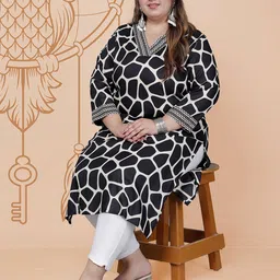 MEHKFAB Geometric Printed Thread Work V-Neck Straight Kurta image 1