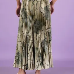 ZWERLON Printed Pleated A-Line Maxi Skirt image 5