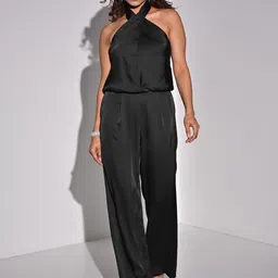 THE BLACK LOVER Women Solid Halter Neck Audrey Culotte Jumpsuit-image-19