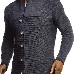Mast & Harbour Men Open Knit Self Design Shawl Collar Long Sleeve Cardigan image 5