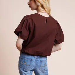 Fuchsia Puff Sleeve Cotton Top image 5