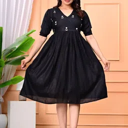 SRFA Women Floral Embroidered Puff Sleeves V-Neck Wrap Dress-picture-34